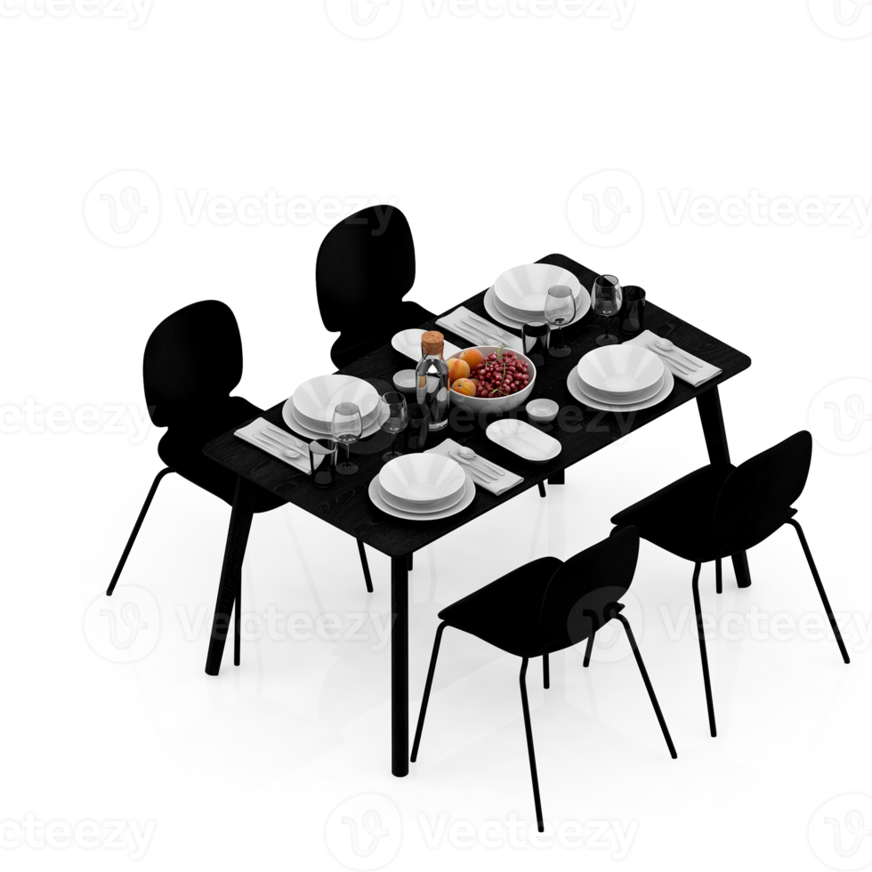 conjunto de mesa isométrica perspectiva 3d render png