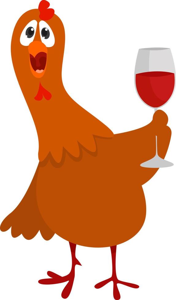 Drunk chicken , illustration, vector on white background