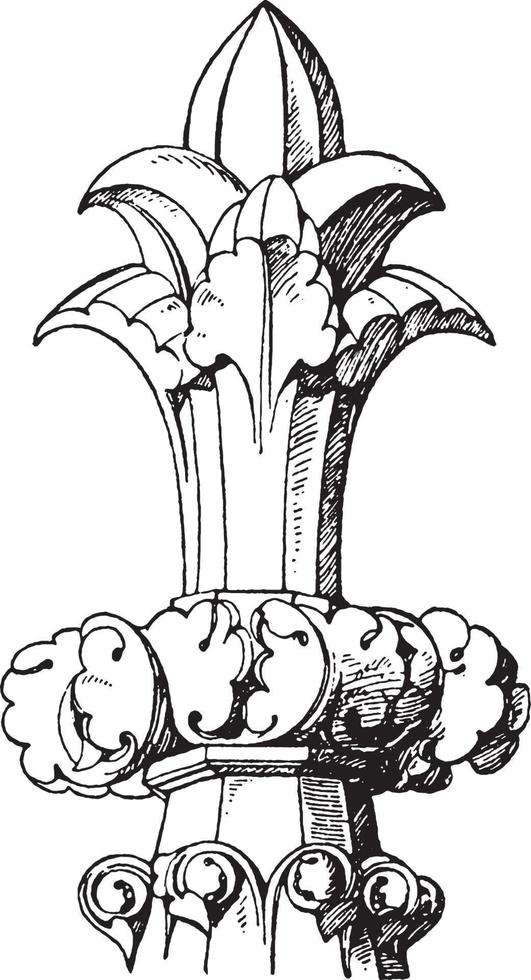 Early Gothic Finial, 13th century three dimensional cross, vintage engraving. vector