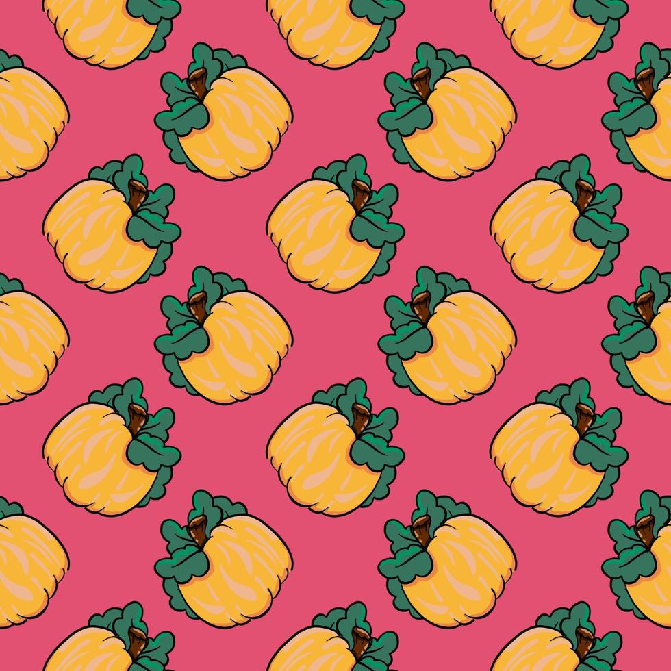 Small pumpkin, seamless pattern on pink background. vector