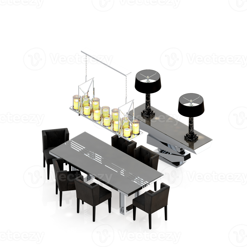 Isometric Table set Perspective 3D render png