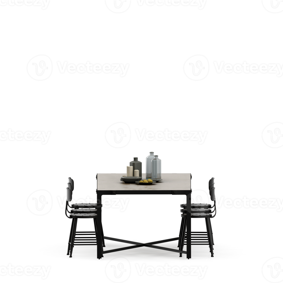 Isometric Table set front 3D render png