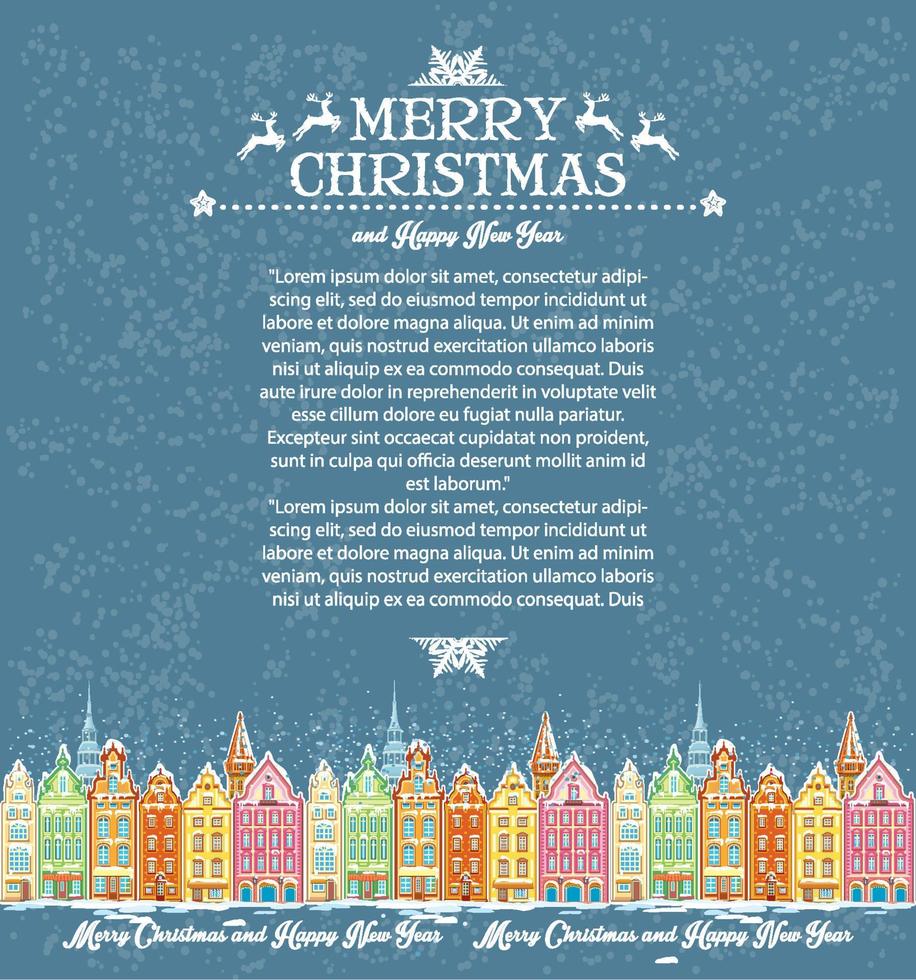 Christmas card with snowy old town vector