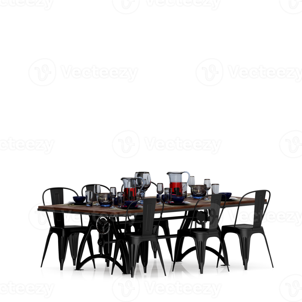 Isometric Table set front 3D render png