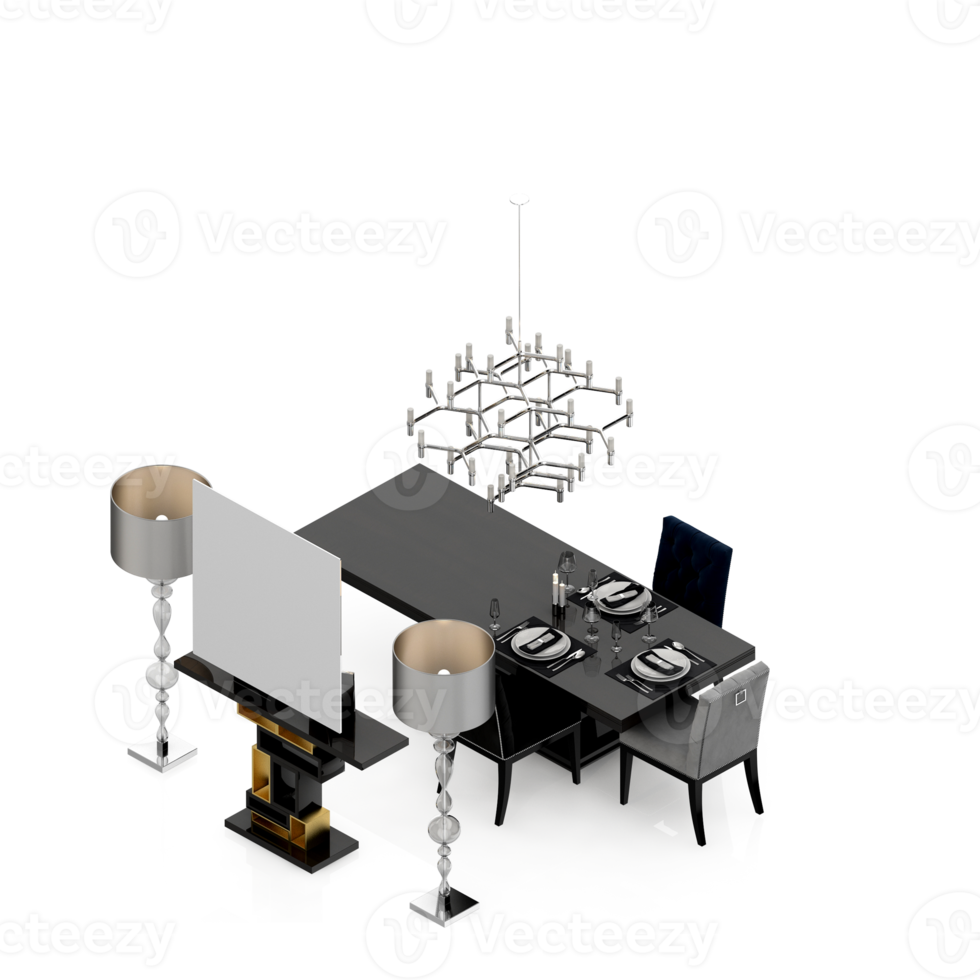 isometrische tabellensatzperspektive 3d-rendering png