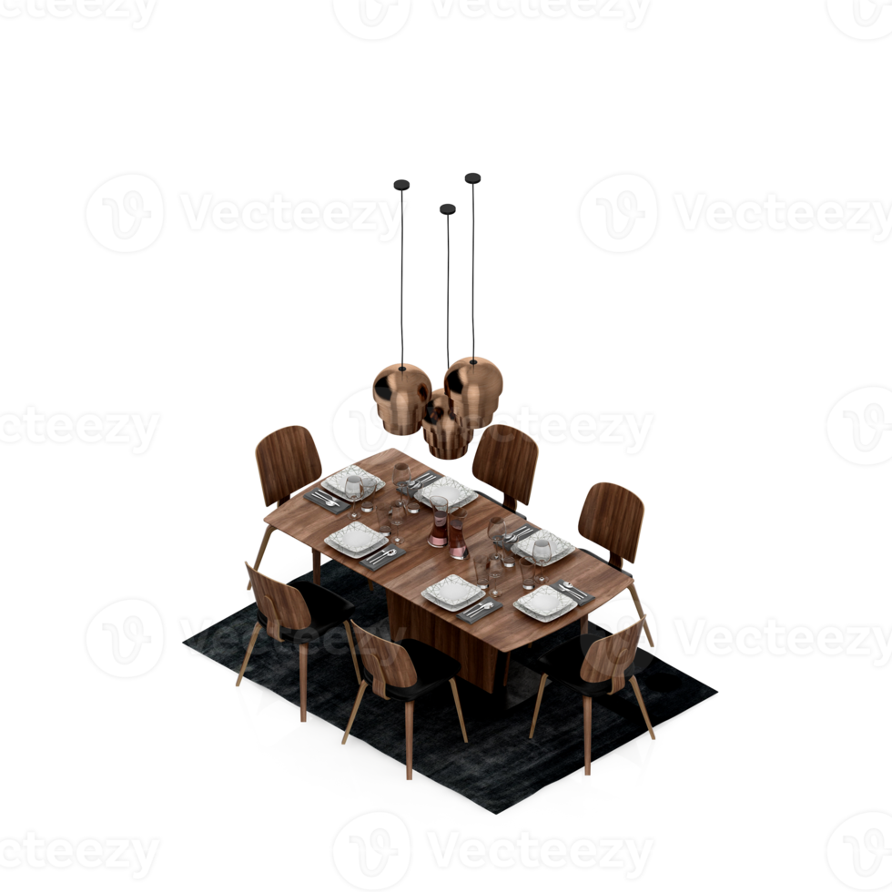 Isometric Table set Perspective 3D render png