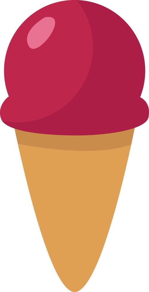 Red ice cream in cone, illustration, vector on a white background.