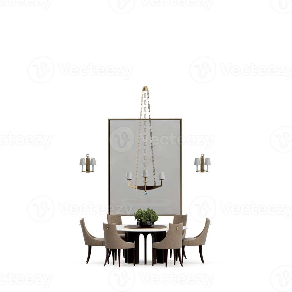 Isometric Table set front 3D render png