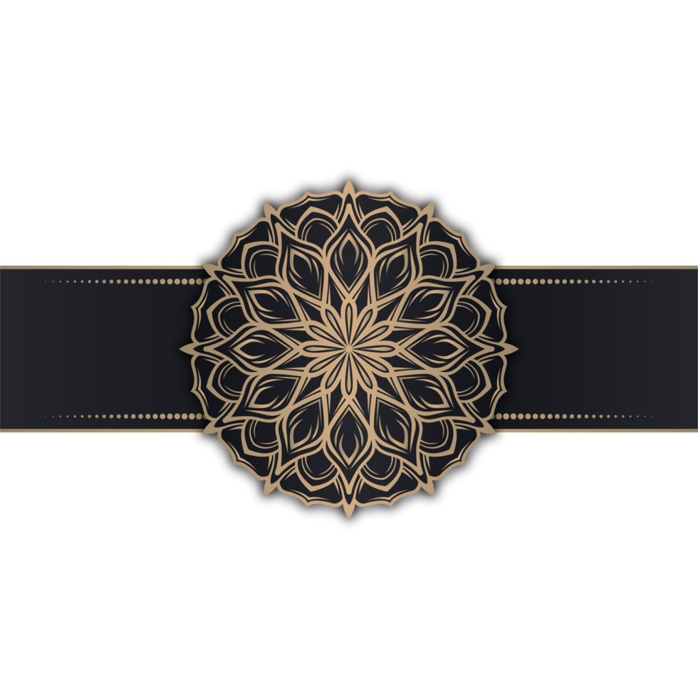 luxe mandala ornament, zwart en goud, ronde grens png