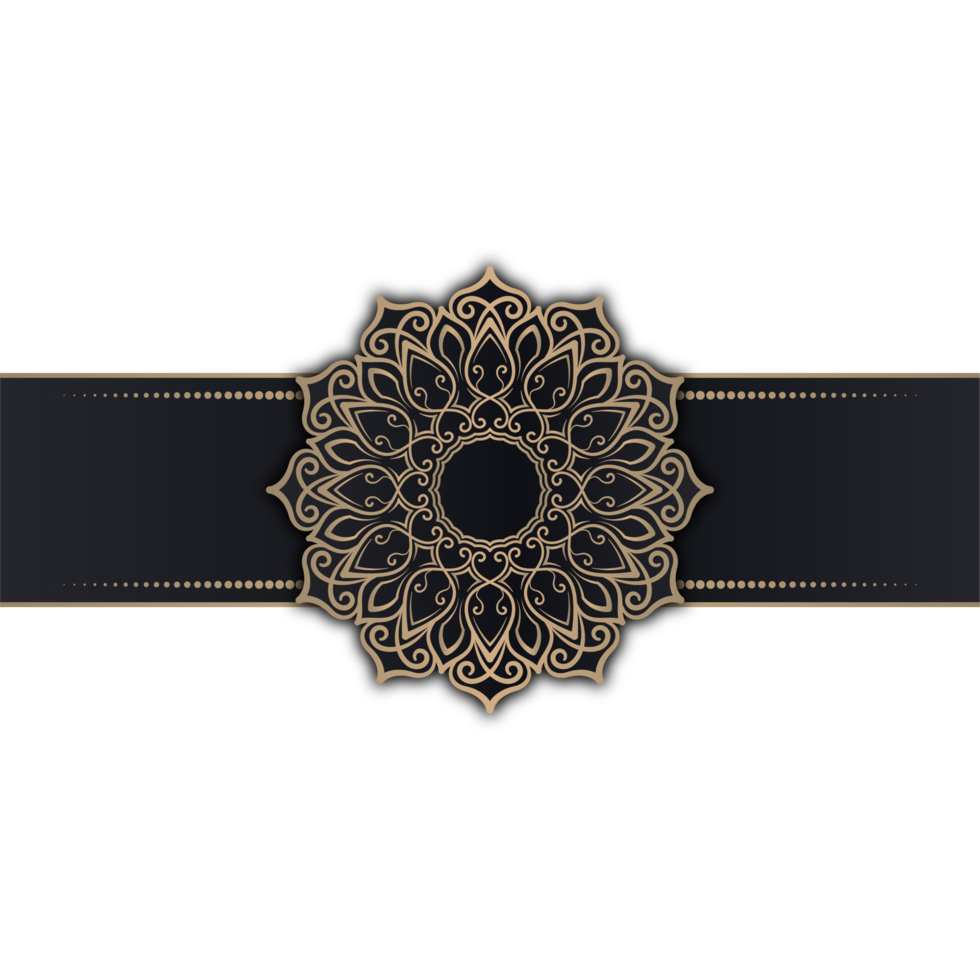luxe mandala ornament, zwart en goud, ronde grens png