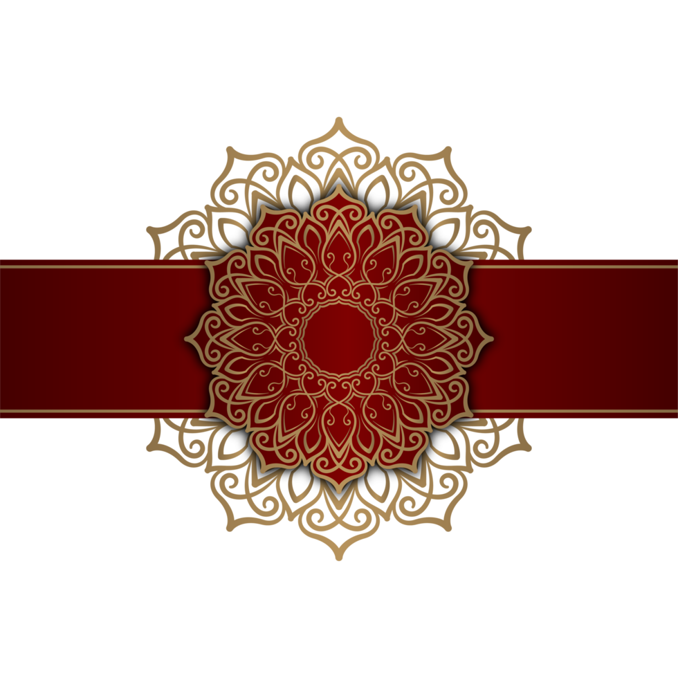 luxe mandala ornament, rood en goud, ronde grens png