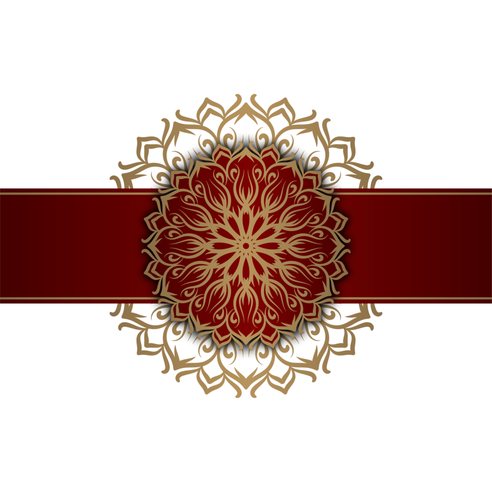 luxury mandala ornament, red and gold, round border png