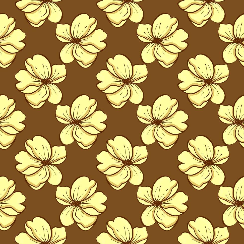 pequeñas flores amarillas, patrón sin costuras sobre fondo marrón. vector