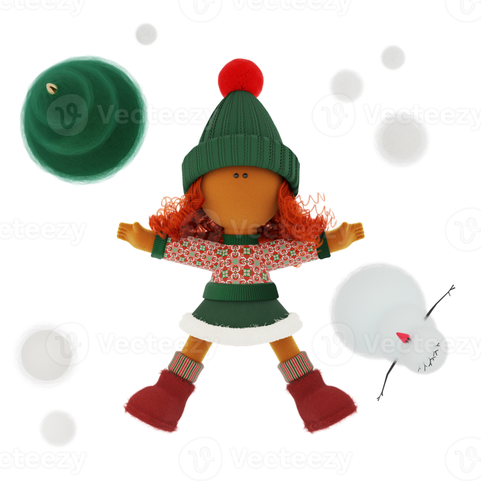 Cute curly red haired rag doll  like a snow angel png