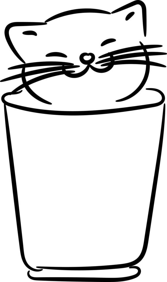 gato en taza de café, ilustración, vector sobre fondo blanco.