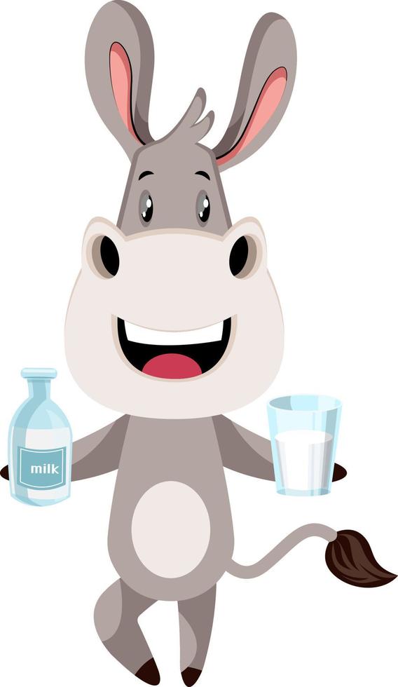 Donkey with milk, illustration, vector on white background.