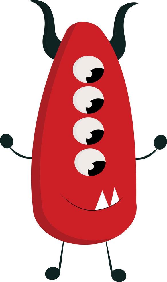 Red with four eyes, vector or color illustration.