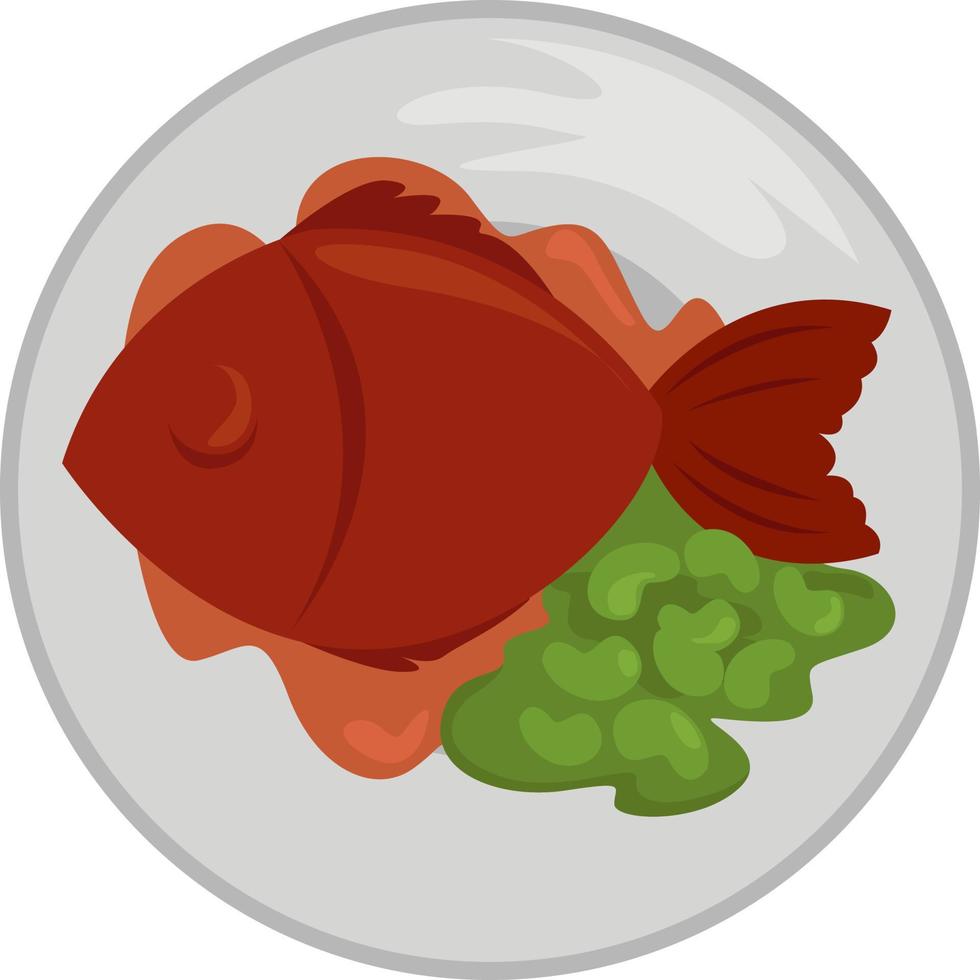 Fish with beans, illustration, vector on white background.