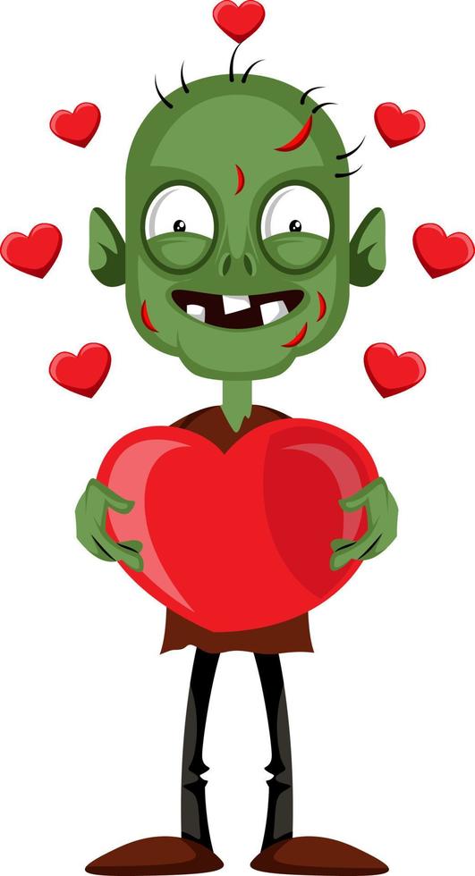 Zombie con corazones, ilustración, vector sobre fondo blanco.