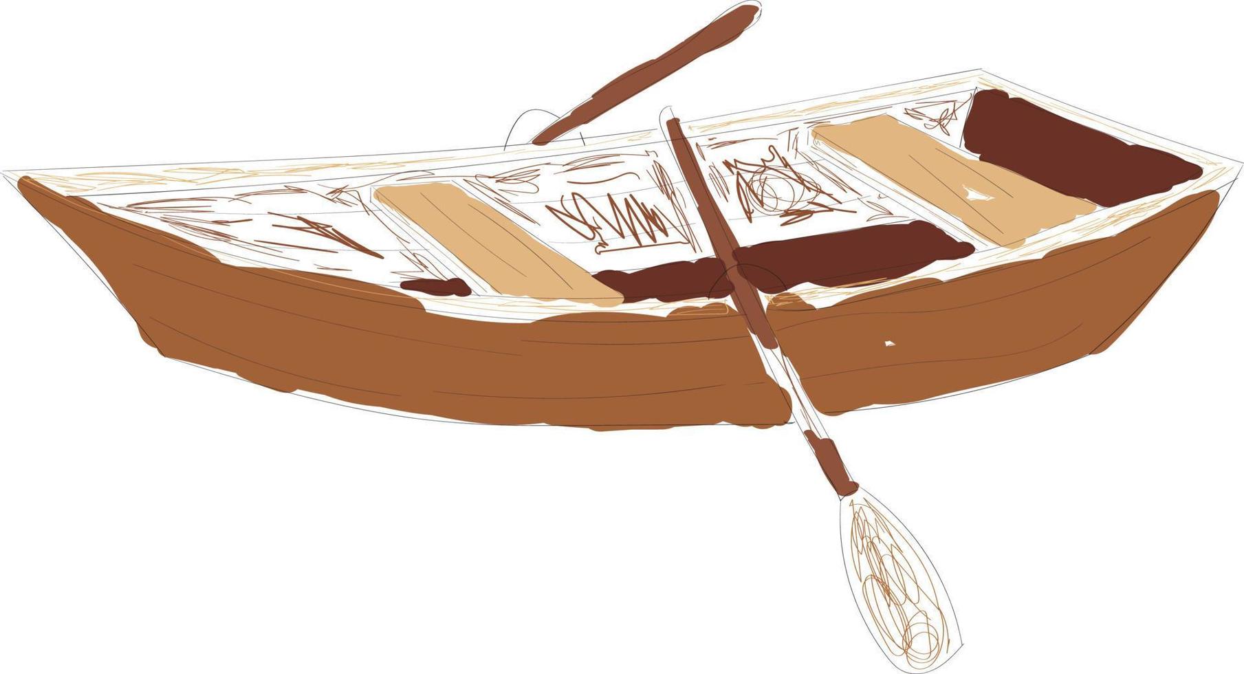 Wooden boat, illustration, vector on white background.