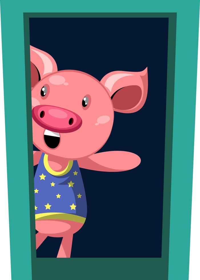 Pig waving, illustration, vector on white background.