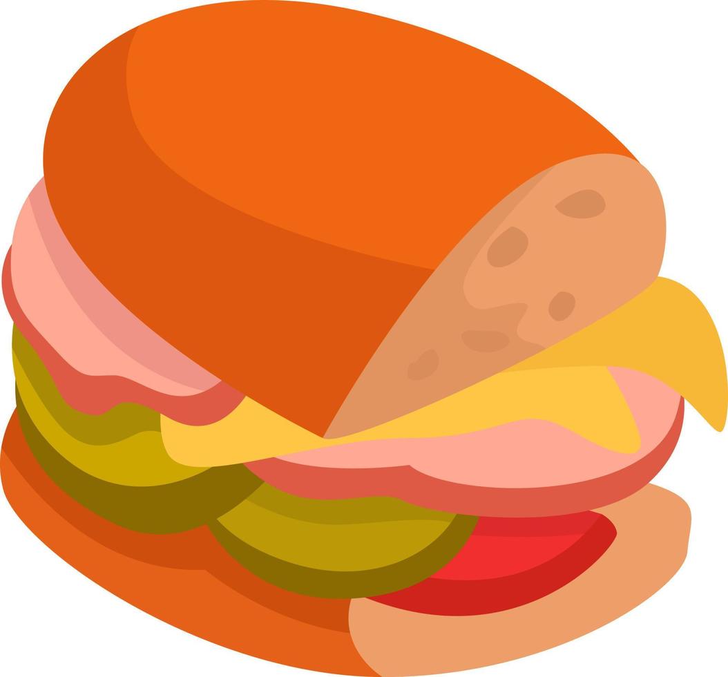 Sándwich casero, ilustración, vector sobre fondo blanco.