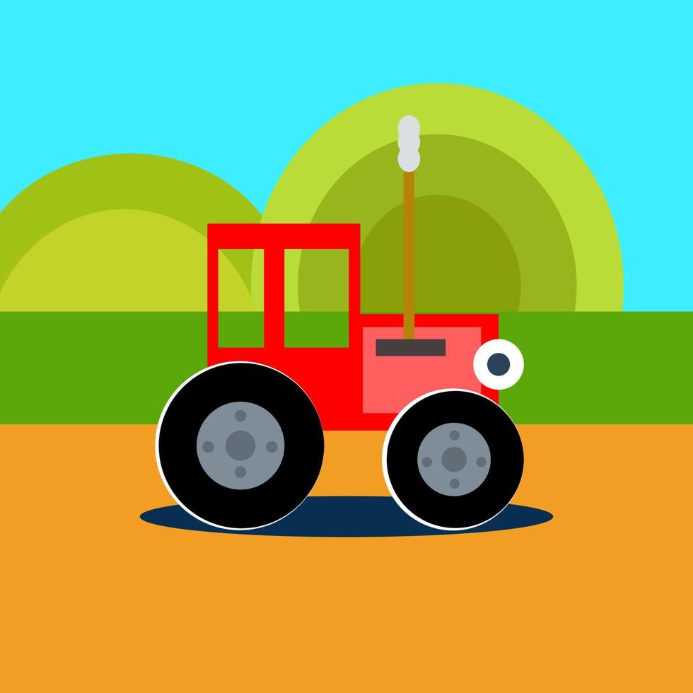 Tractor rojo, ilustración, vector sobre fondo blanco.