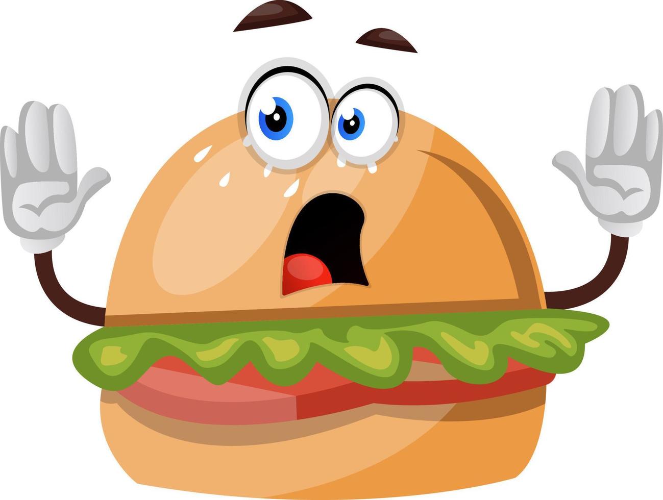 Scared burger, illustration, vector on white background.