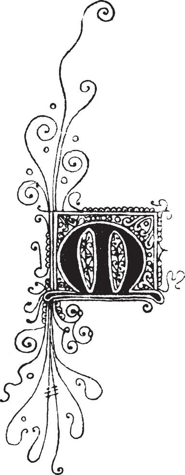 M, Gothic Uncial, vintage illustration vector
