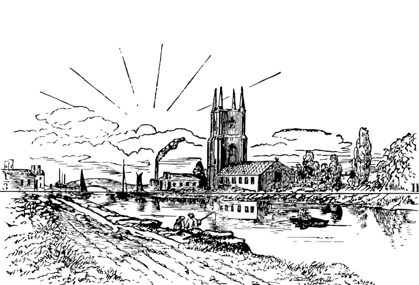 Horizontal Line, left to right,  vintage engraving. vector