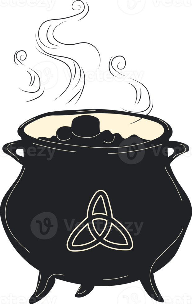 Witch cauldron with bubbling liquid isolated background. Magic potion. Symbol of witchcraft. Dark boiling cauldron. Traditional halloween element. png