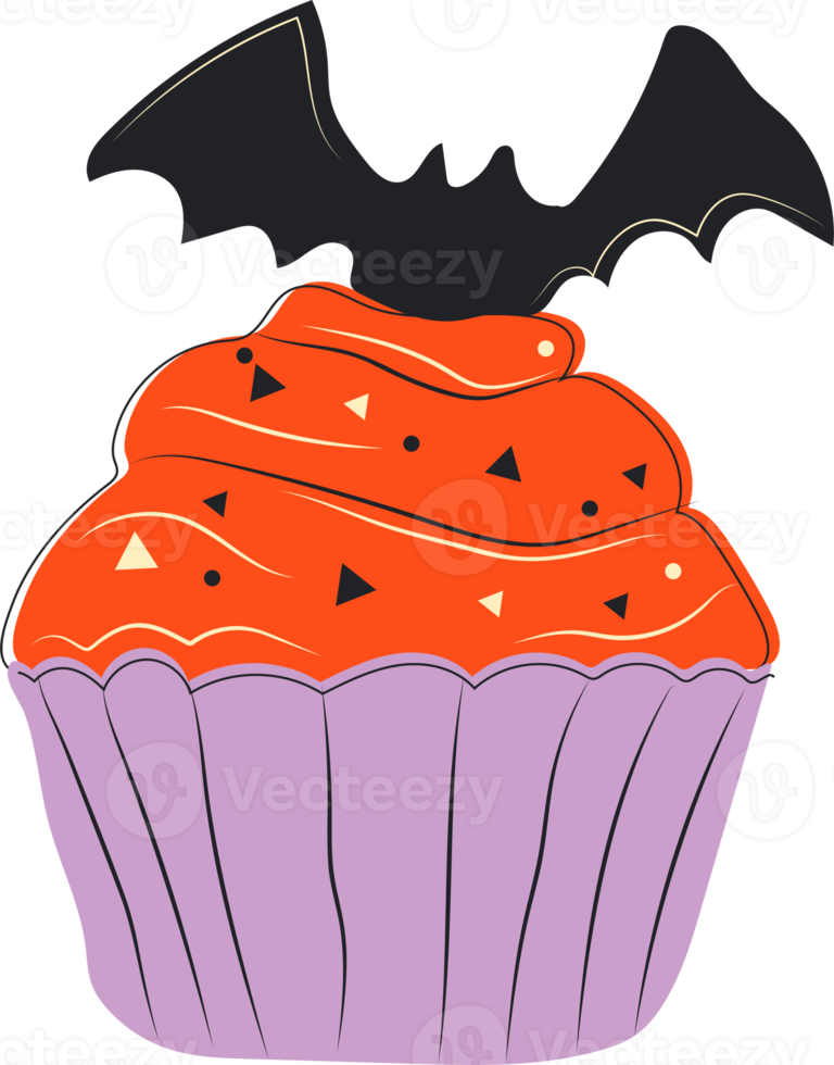 söt halloween muffin med en häxans hatt tecknad serie tecken, i hand dragen stil. png