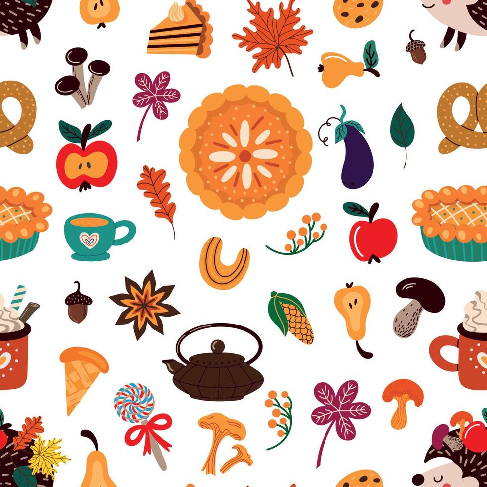 Pattern of various autumn desserts vector