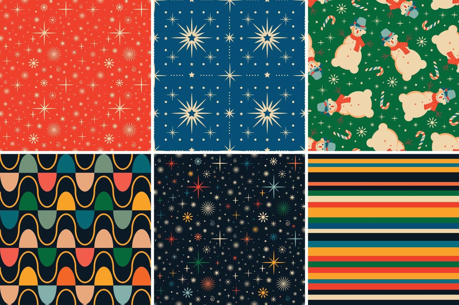 Vintage retro Christmas seamless patterns in the style of the 60s and 70s vector
