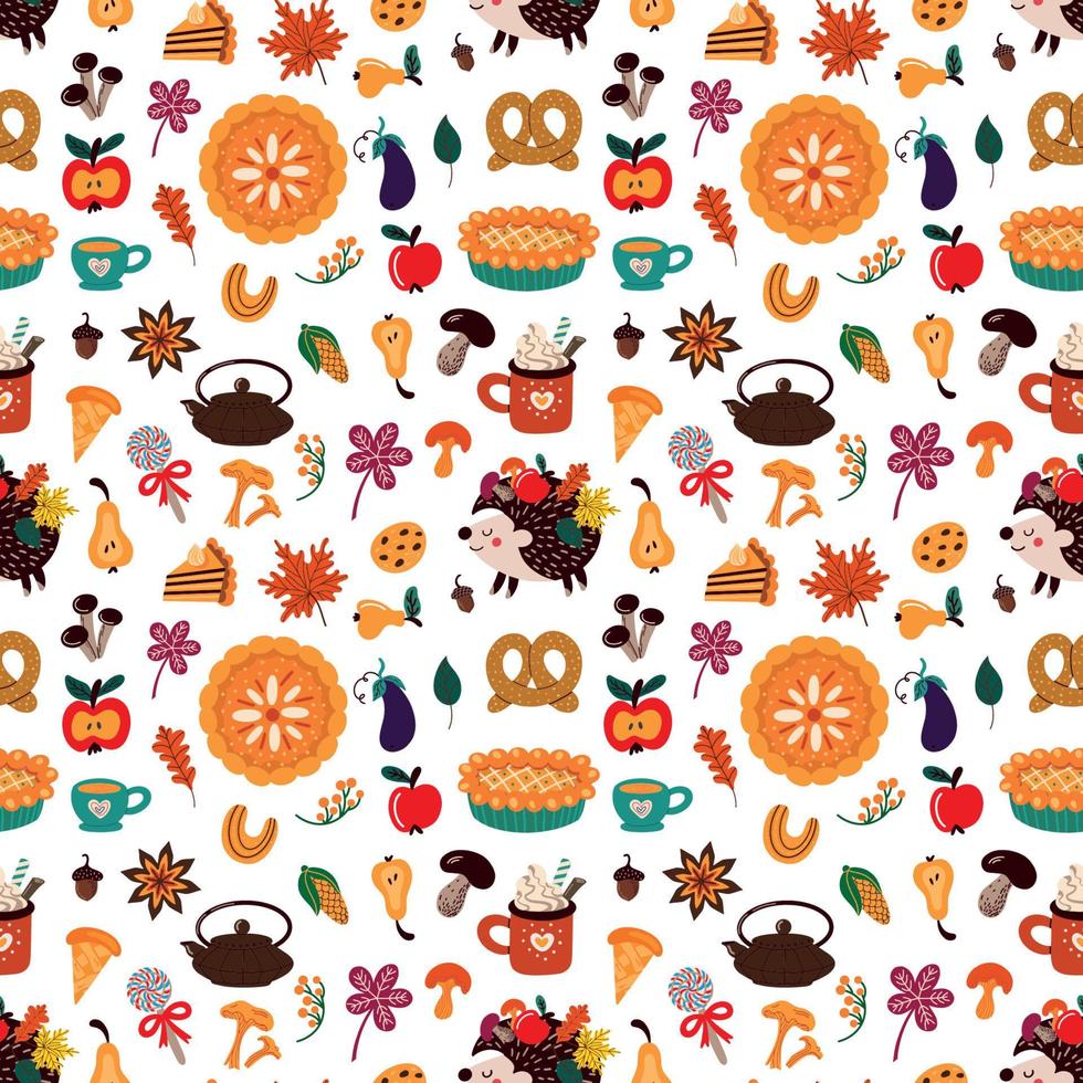 Pattern of various autumn desserts vector