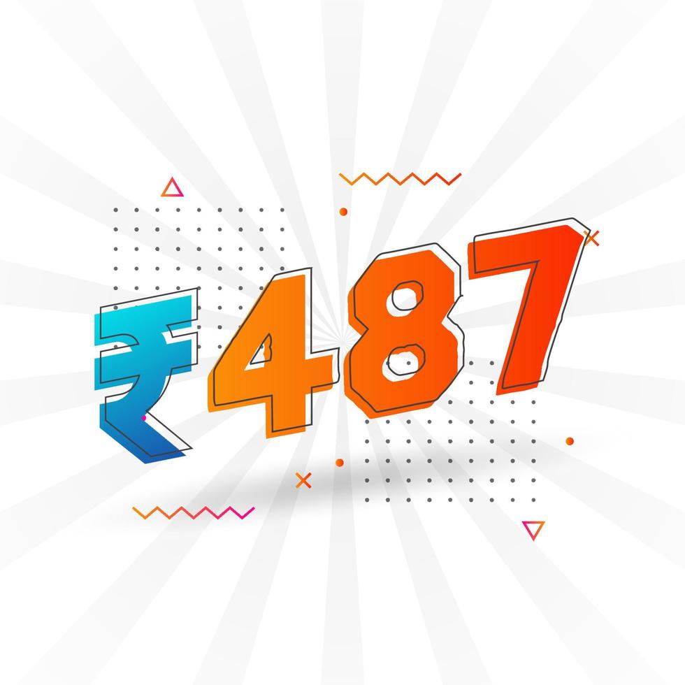 487 Indian Rupee vector currency image. 487 Rupee symbol bold text vector illustration