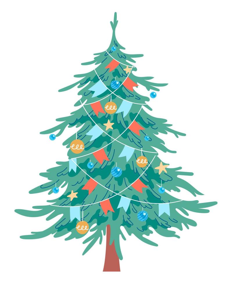 Decorated Christmas tree. Vector, isolated on white background vector