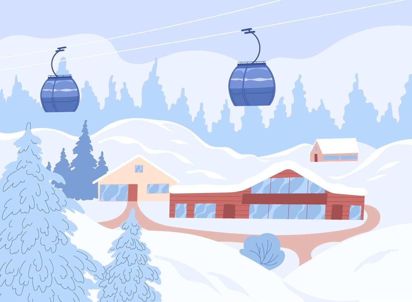 estación de esquí. paisaje de montaña de invierno con un teleférico vector