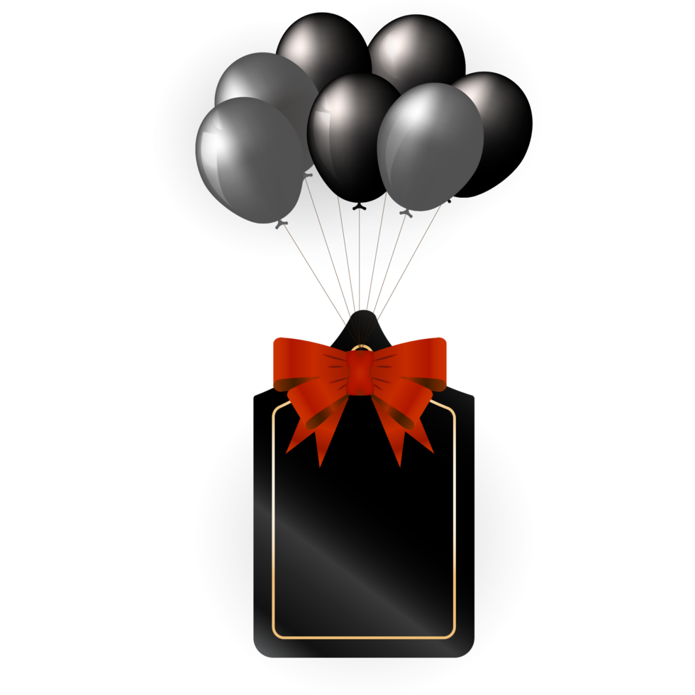 Black Tag with Black Balloon and Red Ribbon png