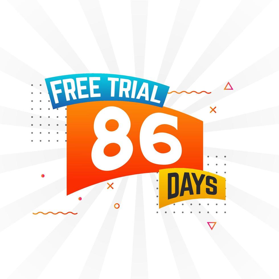 86 días de prueba gratuita vector de stock de texto en negrita promocional