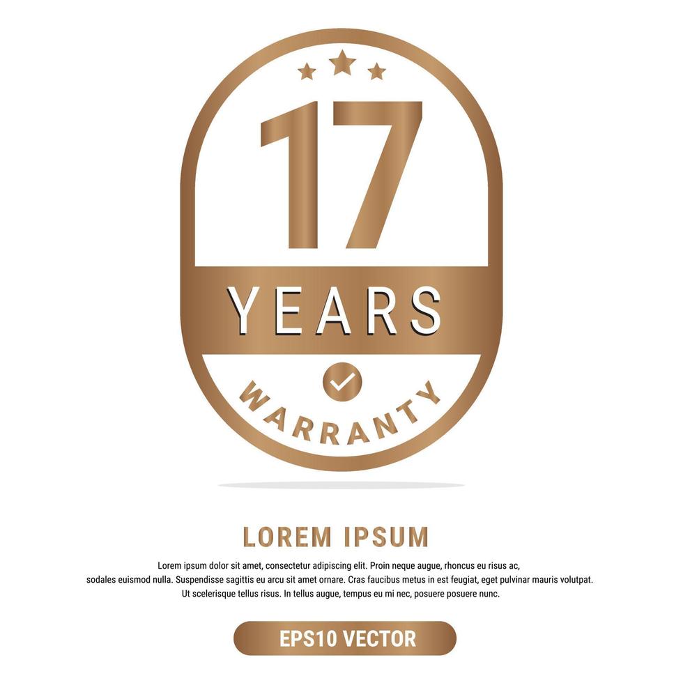 17 Year warranty vector art illustration in gold color with fantastic font and white background. Eps10 Vector