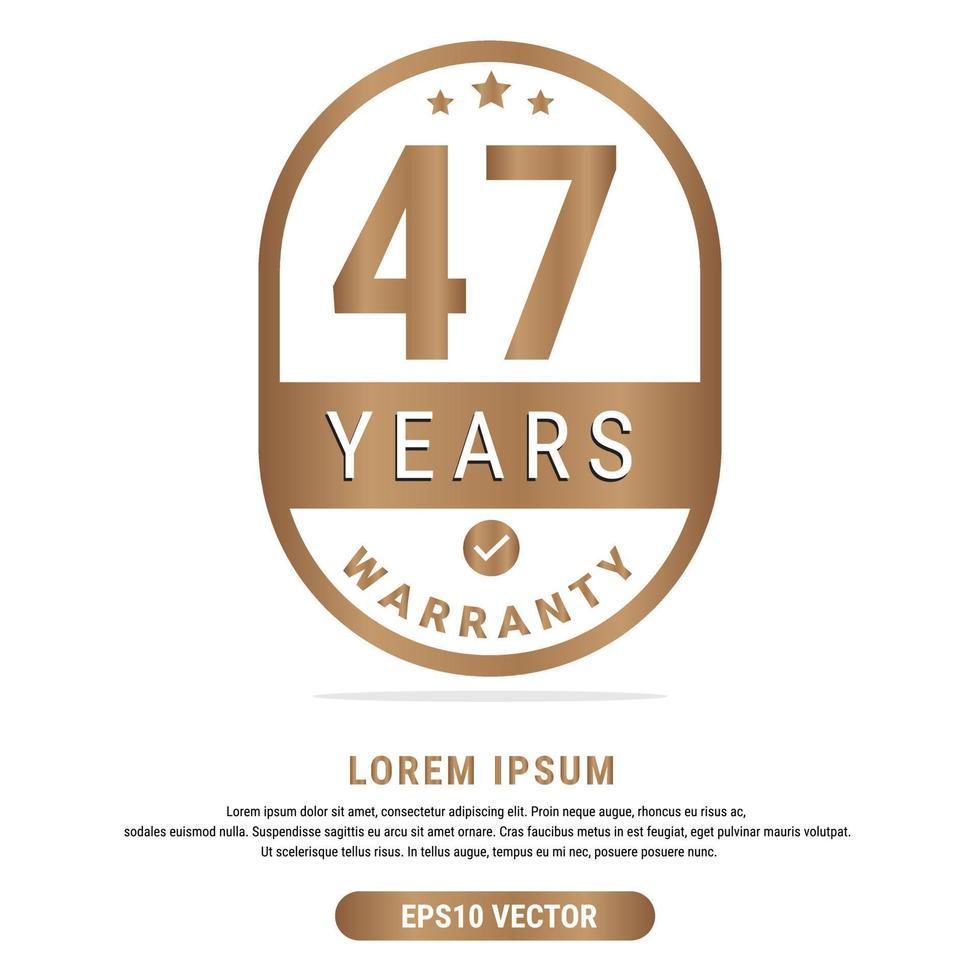 47 Year warranty vector art illustration in gold color with fantastic font and white background. Eps10 Vector