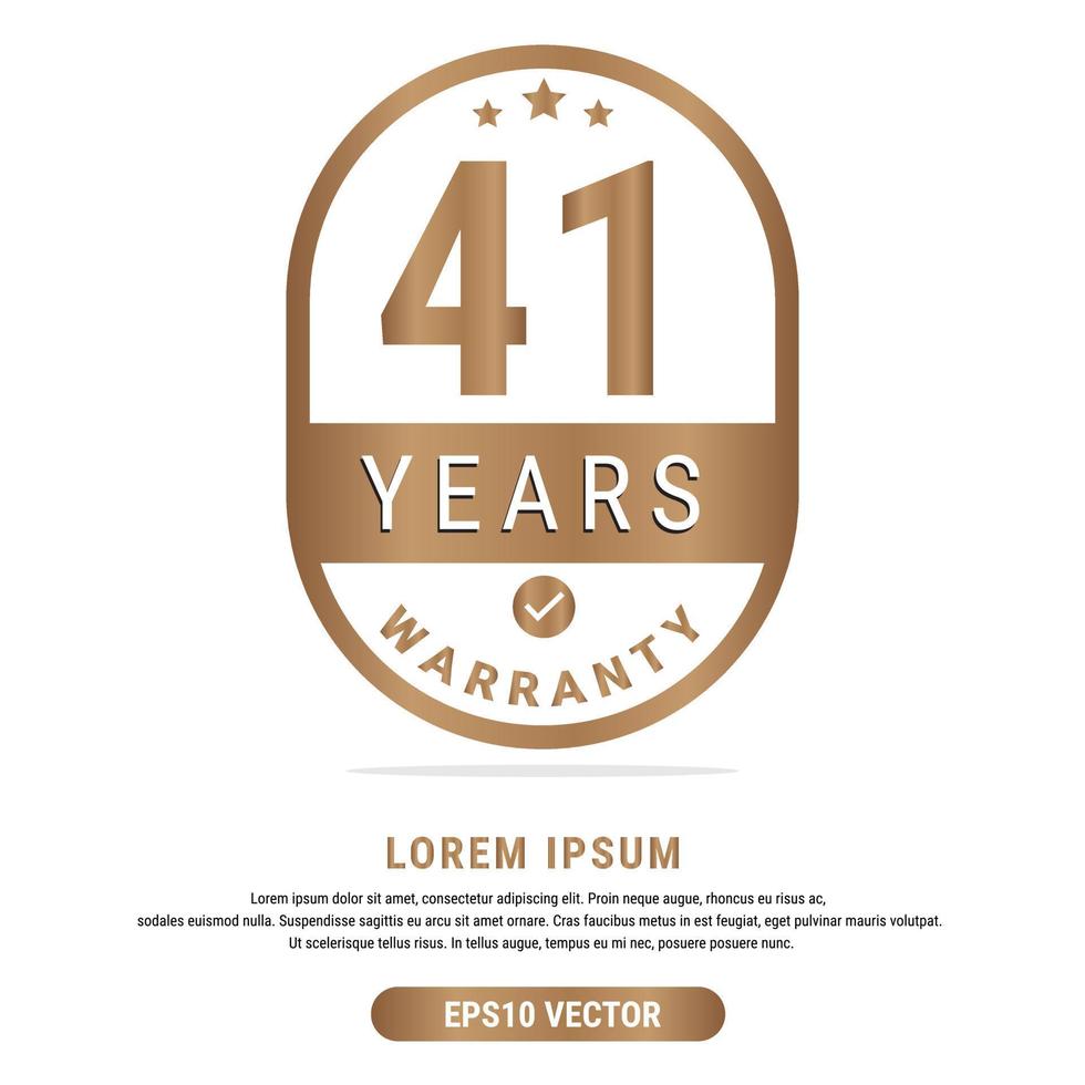 41 Year warranty vector art illustration in gold color with fantastic font and white background. Eps10 Vector