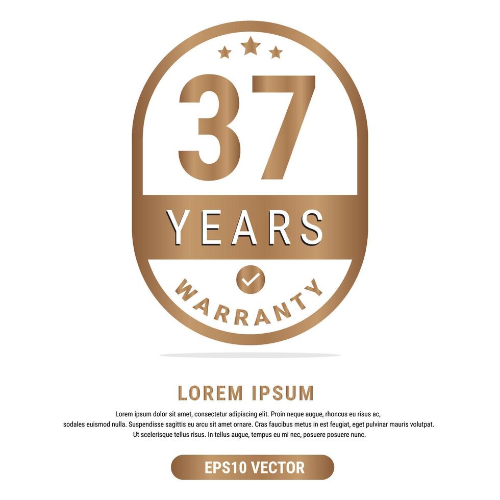 37 Year warranty vector art illustration in gold color with fantastic font and white background. Eps10 Vector