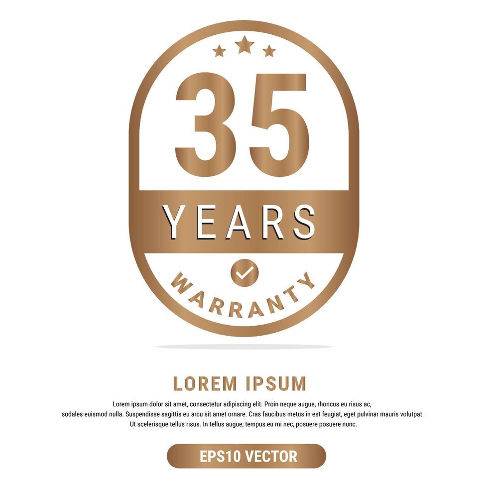 35 Year warranty vector art illustration in gold color with fantastic font and white background. Eps10 Vector