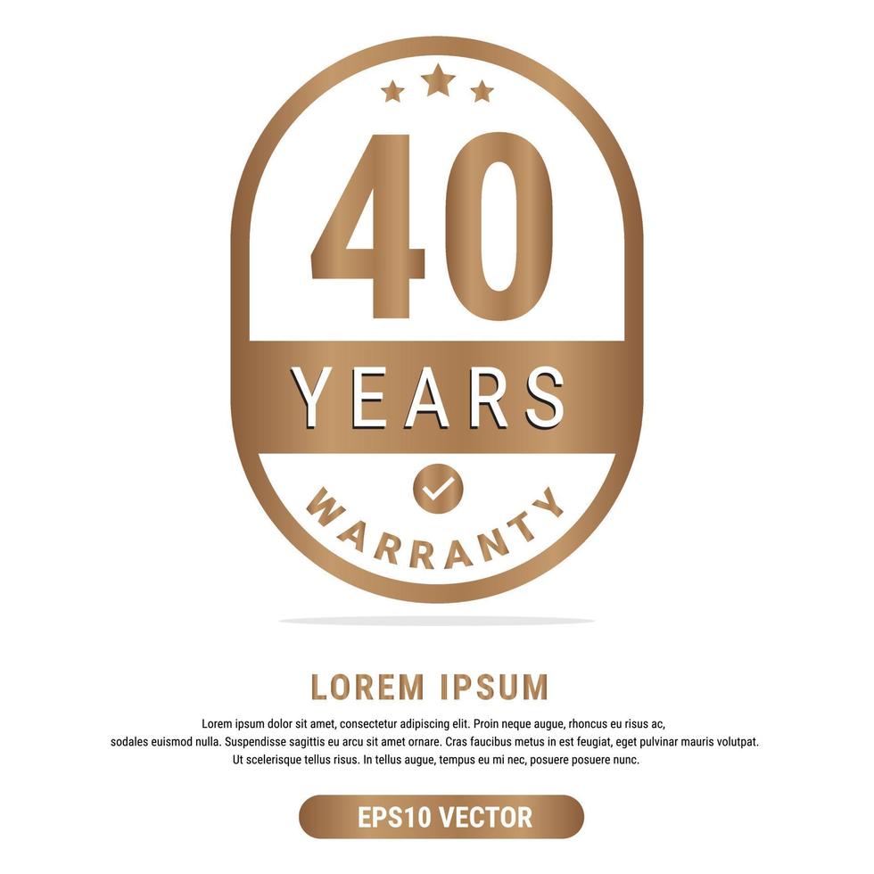 40 Year warranty vector art illustration in gold color with fantastic font and white background. Eps10 Vector