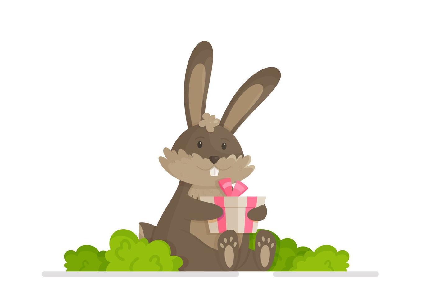 Vector illustration of a cute bunny sitting in a bush.  A gray bunny sitting under a bush. Harmless animal.