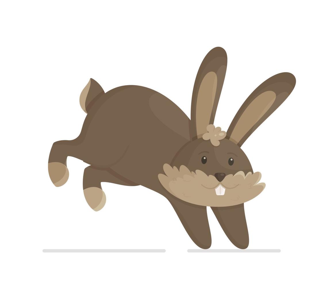 A gray rabbit jumps on a white background. Vector illustration of a happy bunny. Easter 2022. Easter symbol.