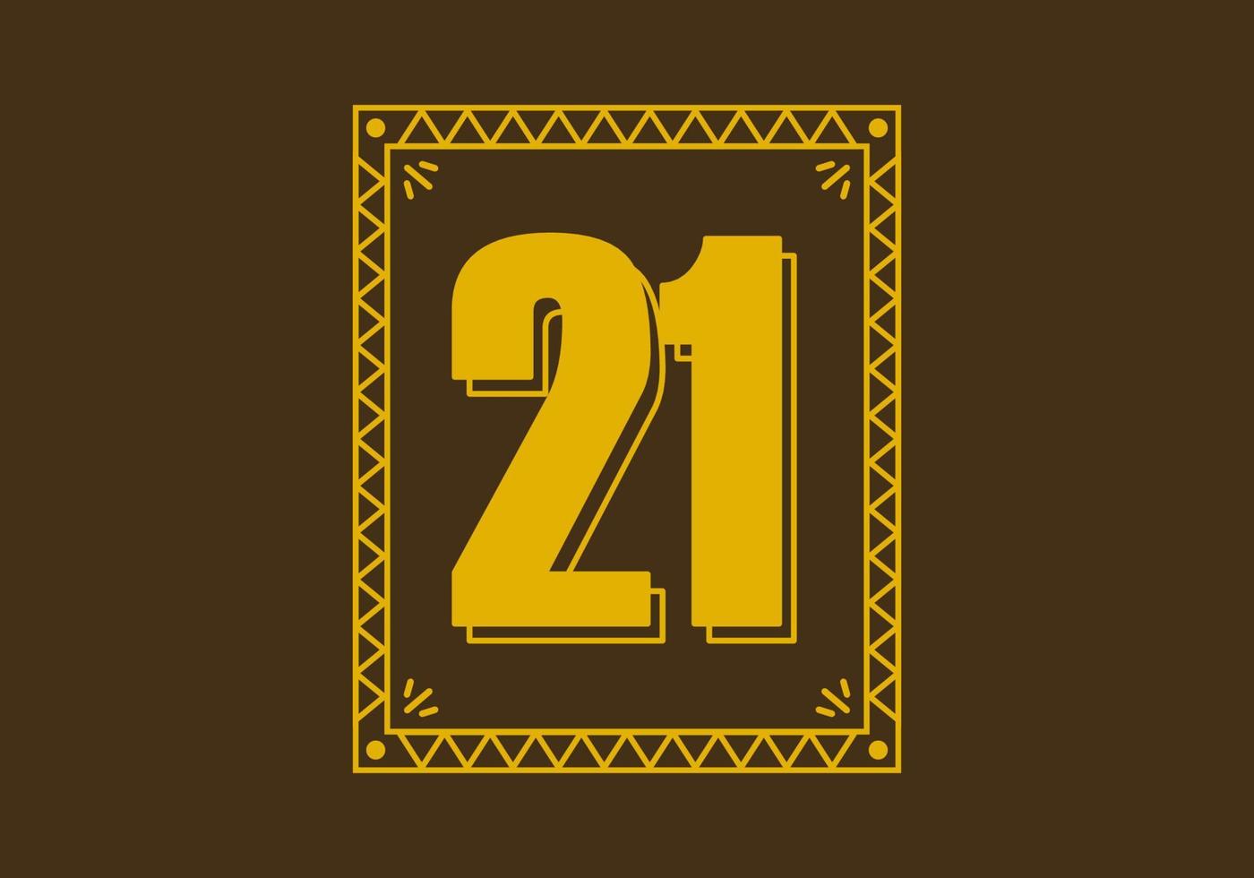 número 21 en marco de rectángulo retro vector