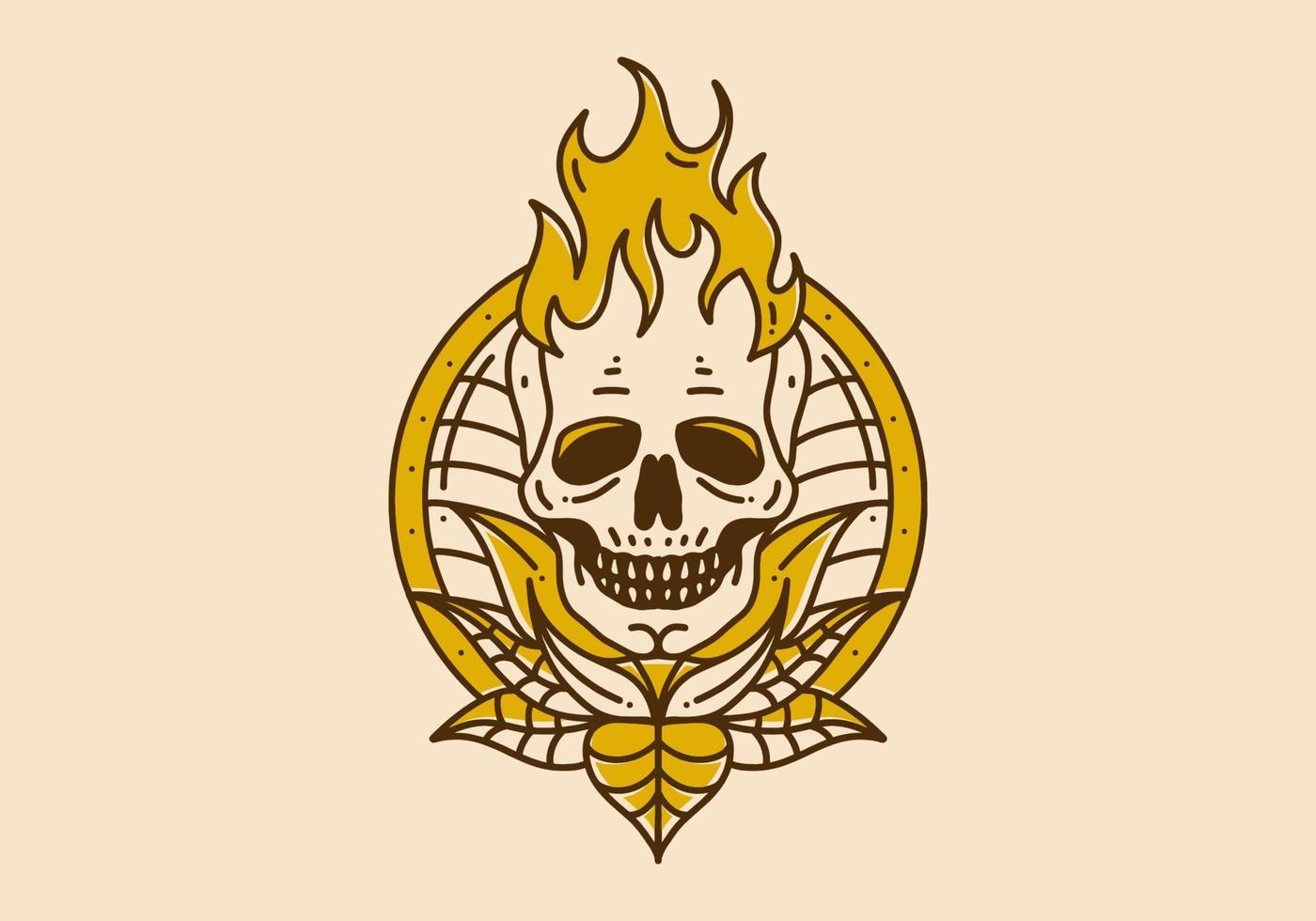 ilustración de arte vintage de una calavera con fuego vector